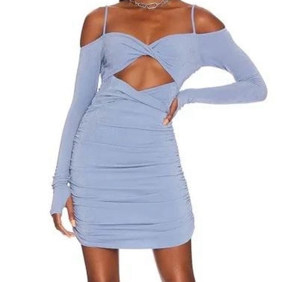 Camila Coelho Dresses & Skirts - Camila Coelho off shoulder cutout blue scrunch mini dress size S